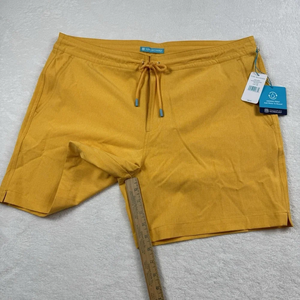 Tori Richard Swim Trunk Shorts 38 Yellow Trade wind Tech Hidden Print 4 Way ST